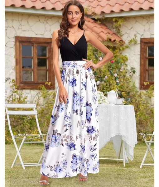 Newshows Women Summer 2025 Maxi Dress Vacation Floral Spaghetti Strap Spring Casual Boho Split Beach Long Flowy Sundress