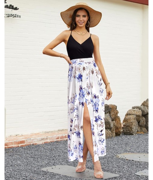 Newshows Women Summer 2025 Maxi Dress Vacation Floral Spaghetti Strap Spring Casual Boho Split Beach Long Flowy Sundress