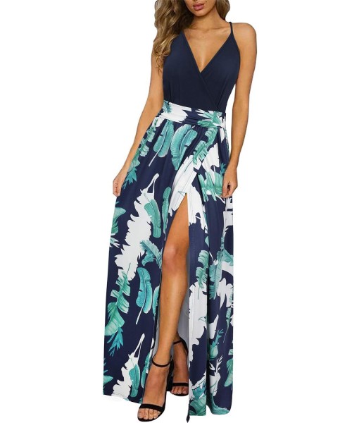 Newshows Women Summer 2025 Maxi Dress Vacation Floral Spaghetti Strap Spring Casual Boho Split Beach Long Flowy Sundress