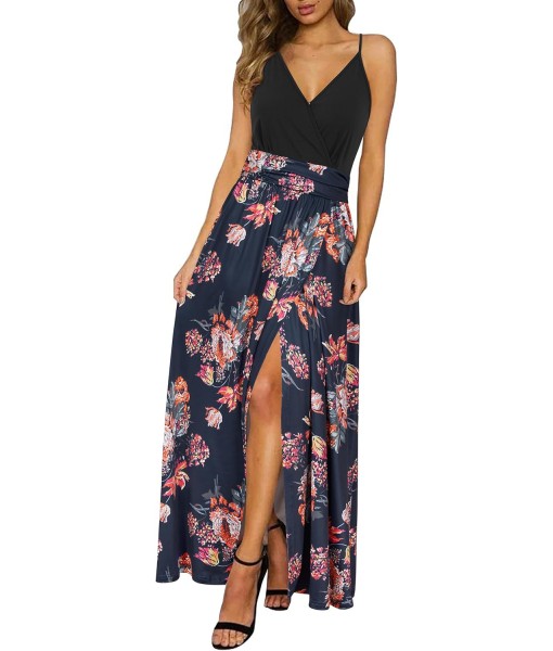 Newshows Women Summer 2025 Maxi Dress Vacation Floral Spaghetti Strap Spring Casual Boho Split Beach Long Flowy Sundress