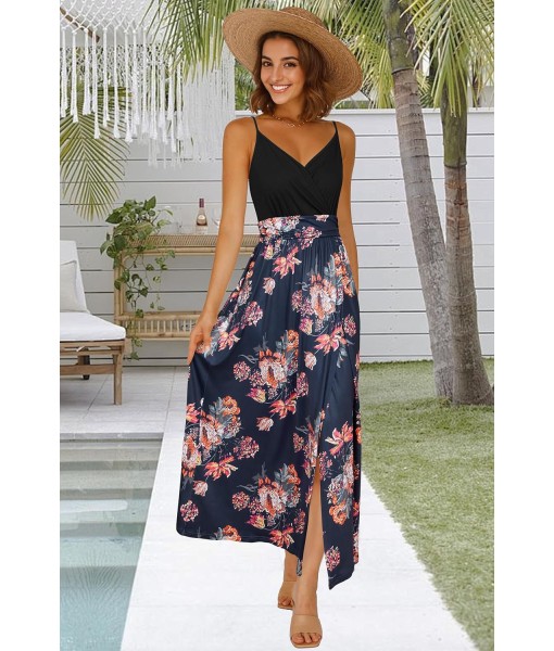 Newshows Women Summer 2025 Maxi Dress Vacation Floral Spaghetti Strap Spring Casual Boho Split Beach Long Flowy Sundress