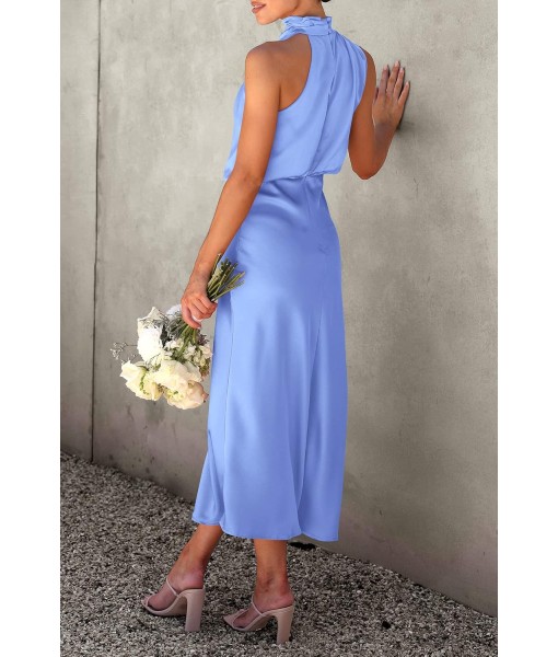 PRETTYGARDEN Women's 2025 Summer Satin Dress Elegant Sleeveless Mock Neck Cocktail Party Maxi Dresses