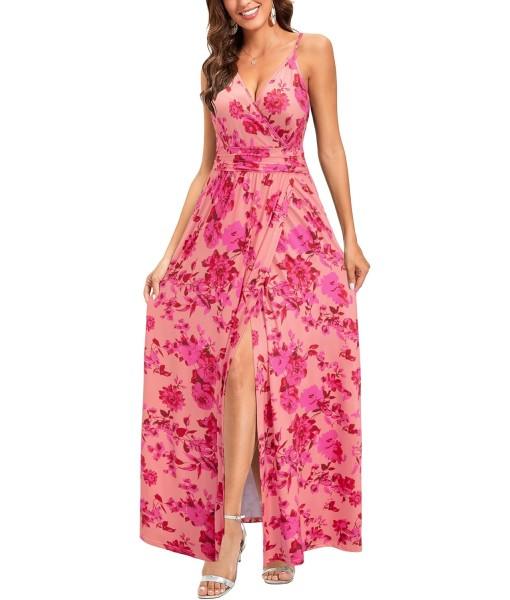 Newshows Women Summer 2025 Maxi Dress Vacation Floral Spaghetti Strap Spring Casual Boho Split Beach Long Flowy Sundress