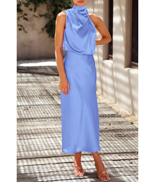 PRETTYGARDEN Women's 2025 Summer Satin Dress Elegant Sleeveless Mock Neck Cocktail Party Maxi Dresses
