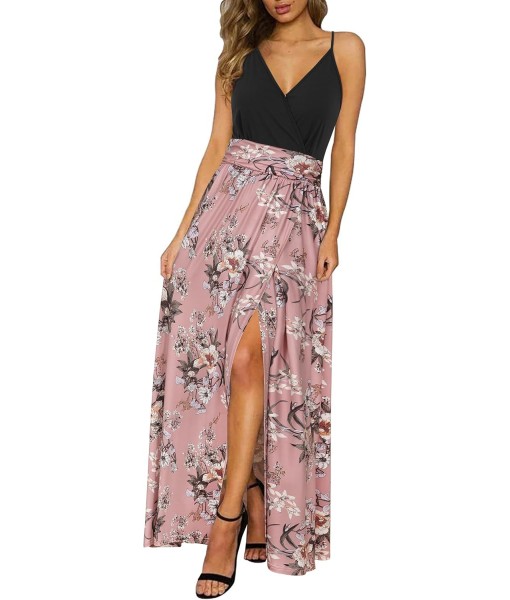 Newshows Women Summer 2025 Maxi Dress Vacation Floral Spaghetti Strap Spring Casual Boho Split Beach Long Flowy Sundress