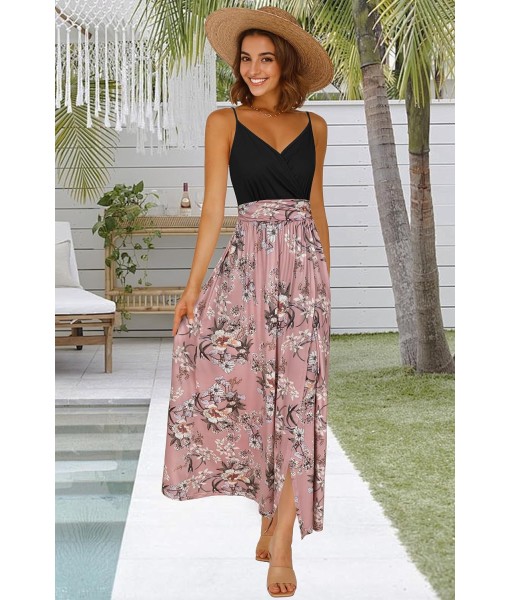 Newshows Women Summer 2025 Maxi Dress Vacation Floral Spaghetti Strap Spring Casual Boho Split Beach Long Flowy Sundress