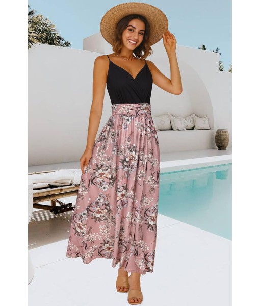 Newshows Women Summer 2025 Maxi Dress Vacation Floral Spaghetti Strap Spring Casual Boho Split Beach Long Flowy Sundress