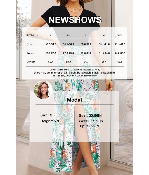 Newshows Women Summer 2025 Maxi Dress Vacation Floral Spaghetti Strap Spring Casual Boho Split Beach Long Flowy Sundress