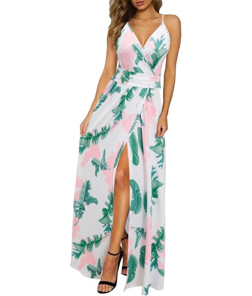 Newshows Women Summer 2025 Maxi Dress Vacation Floral Spaghetti Strap Spring Casual Boho Split Beach Long Flowy Sundress