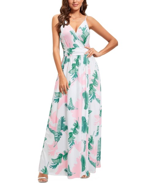 Newshows Women Summer 2025 Maxi Dress Vacation Floral Spaghetti Strap Spring Casual Boho Split Beach Long Flowy Sundress