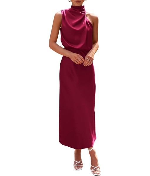 PRETTYGARDEN Women's 2025 Summer Satin Dress Elegant Sleeveless Mock Neck Cocktail Party Maxi Dresses
