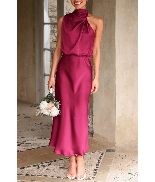 PRETTYGARDEN Women's 2025 Summer Satin Dress Elegant Sleeveless Mock Neck Cocktail Party Maxi Dresses