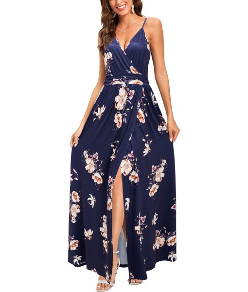 Newshows Women Summer 2025 Maxi Dress Vacation Floral Spaghetti Strap Spring Casual Boho Split Beach Long Flowy Sundress
