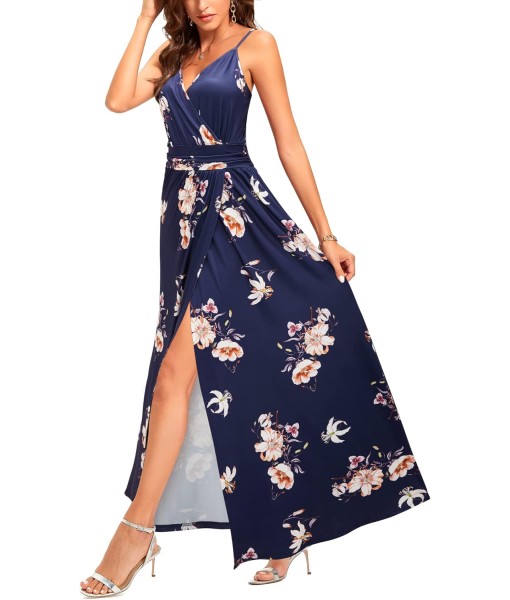 Newshows Women Summer 2025 Maxi Dress Vacation Floral Spaghetti Strap Spring Casual Boho Split Beach Long Flowy Sundress