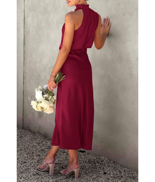 PRETTYGARDEN Women's 2025 Summer Satin Dress Elegant Sleeveless Mock Neck Cocktail Party Maxi Dresses