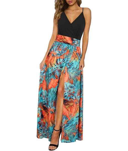 Newshows Women Summer 2025 Maxi Dress Vacation Floral Spaghetti Strap Spring Casual Boho Split Beach Long Flowy Sundress