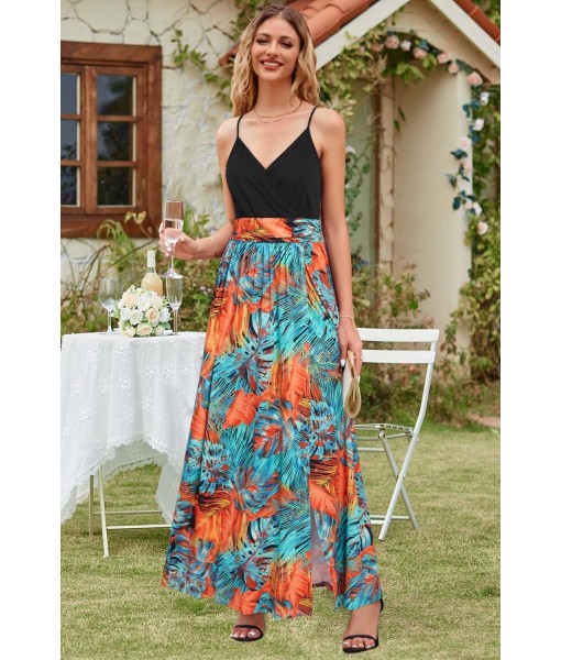 Newshows Women Summer 2025 Maxi Dress Vacation Floral Spaghetti Strap Spring Casual Boho Split Beach Long Flowy Sundress