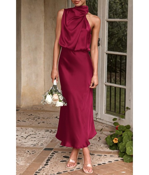 PRETTYGARDEN Women's 2025 Summer Satin Dress Elegant Sleeveless Mock Neck Cocktail Party Maxi Dresses