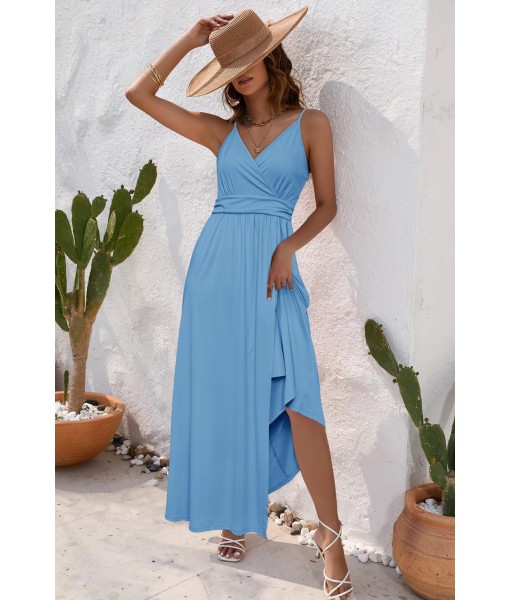 Newshows Women Summer 2025 Maxi Dress Vacation Floral Spaghetti Strap Spring Casual Boho Split Beach Long Flowy Sundress