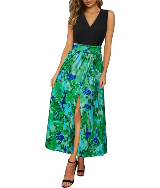 Newshows Women Summer 2025 Maxi Dress Vacation Floral Spaghetti Strap Spring Casual Boho Split Beach Long Flowy Sundress