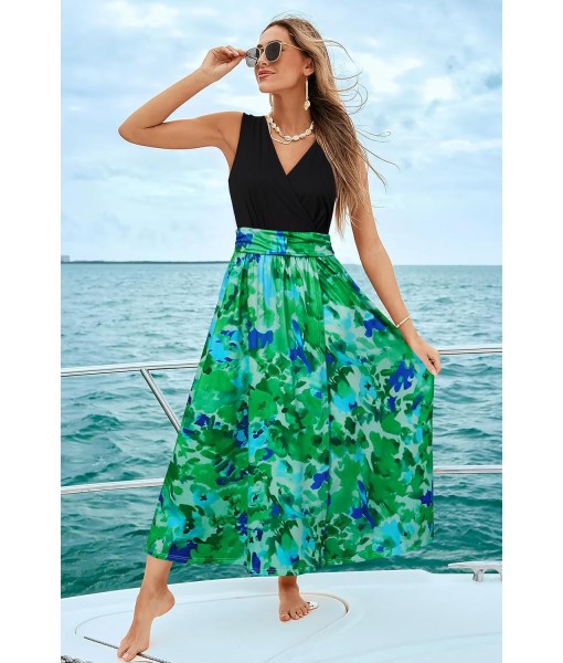 Newshows Women Summer 2025 Maxi Dress Vacation Floral Spaghetti Strap Spring Casual Boho Split Beach Long Flowy Sundress
