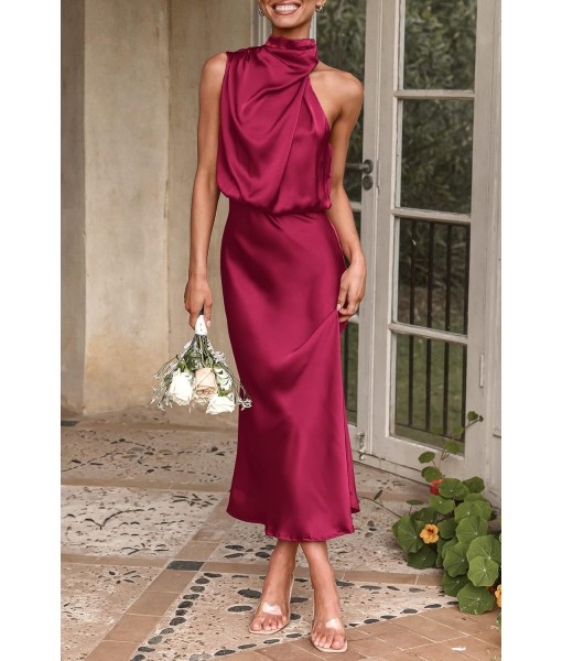 PRETTYGARDEN Women's 2025 Summer Satin Dress Elegant Sleeveless Mock Neck Cocktail Party Maxi Dresses