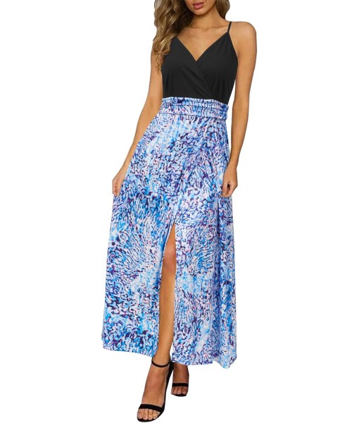 Newshows Women Summer 2025 Maxi Dress Vacation Floral Spaghetti Strap Spring Casual Boho Split Beach Long Flowy Sundress