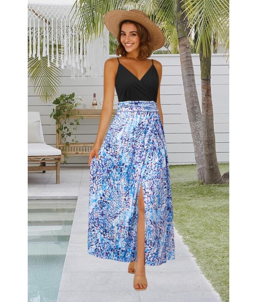 Newshows Women Summer 2025 Maxi Dress Vacation Floral Spaghetti Strap Spring Casual Boho Split Beach Long Flowy Sundress