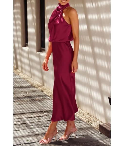 PRETTYGARDEN Women's 2025 Summer Satin Dress Elegant Sleeveless Mock Neck Cocktail Party Maxi Dresses