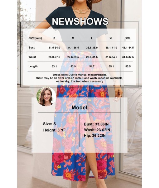 Newshows Women Summer 2025 Maxi Dress Vacation Floral Spaghetti Strap Spring Casual Boho Split Beach Long Flowy Sundress