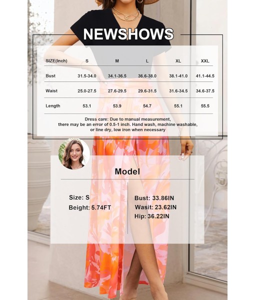 Newshows Women Summer 2025 Maxi Dress Vacation Floral Spaghetti Strap Spring Casual Boho Split Beach Long Flowy Sundress