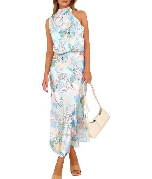 PRETTYGARDEN Women's 2025 Summer Satin Dress Elegant Sleeveless Mock Neck Cocktail Party Maxi Dresses