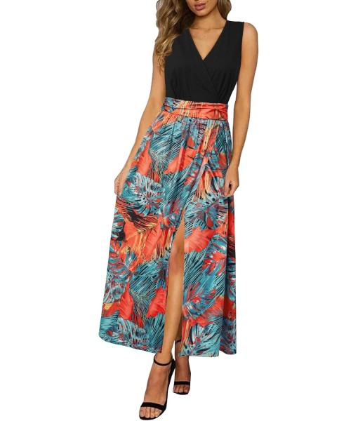 Newshows Women Summer 2025 Maxi Dress Vacation Floral Spaghetti Strap Spring Casual Boho Split Beach Long Flowy Sundress