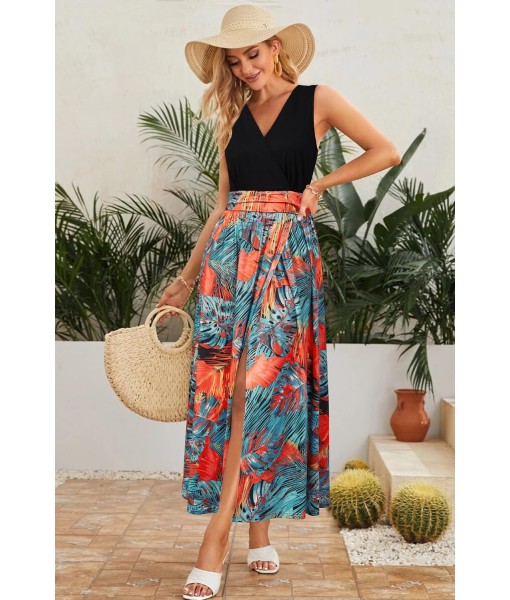 Newshows Women Summer 2025 Maxi Dress Vacation Floral Spaghetti Strap Spring Casual Boho Split Beach Long Flowy Sundress