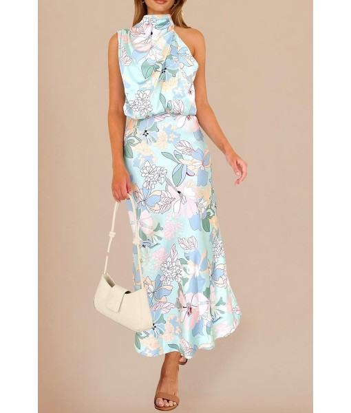 PRETTYGARDEN Women's 2025 Summer Satin Dress Elegant Sleeveless Mock Neck Cocktail Party Maxi Dresses