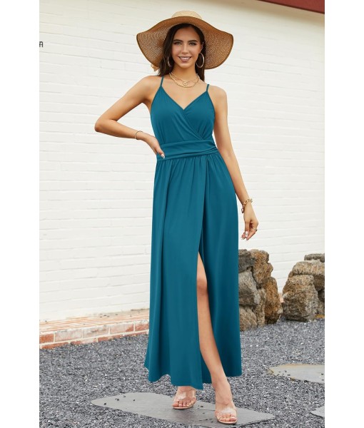 Newshows Women Summer 2025 Maxi Dress Vacation Floral Spaghetti Strap Spring Casual Boho Split Beach Long Flowy Sundress