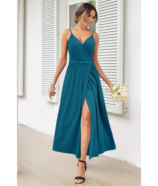 Newshows Women Summer 2025 Maxi Dress Vacation Floral Spaghetti Strap Spring Casual Boho Split Beach Long Flowy Sundress