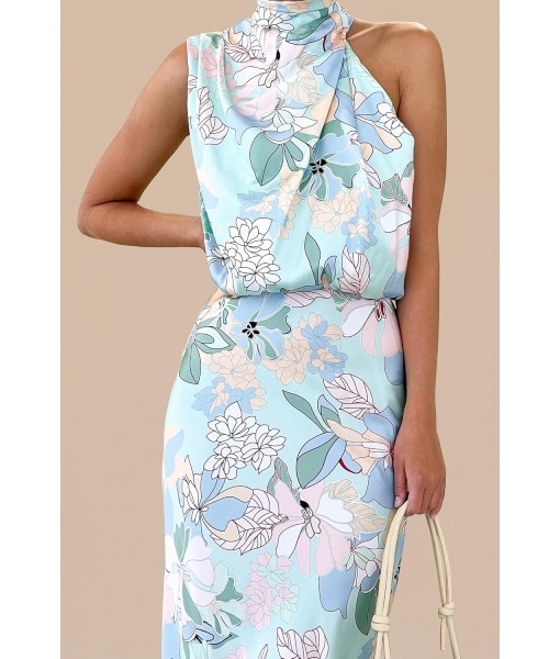 PRETTYGARDEN Women's 2025 Summer Satin Dress Elegant Sleeveless Mock Neck Cocktail Party Maxi Dresses