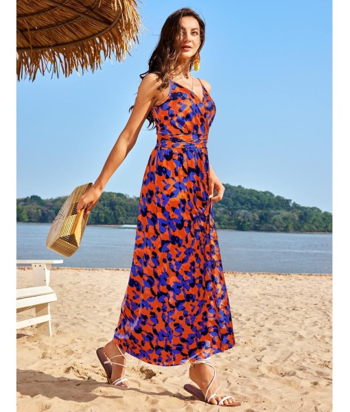 Newshows Women Summer 2025 Maxi Dress Vacation Floral Spaghetti Strap Spring Casual Boho Split Beach Long Flowy Sundress