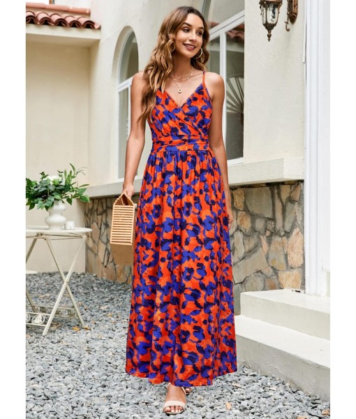 Newshows Women Summer 2025 Maxi Dress Vacation Floral Spaghetti Strap Spring Casual Boho Split Beach Long Flowy Sundress