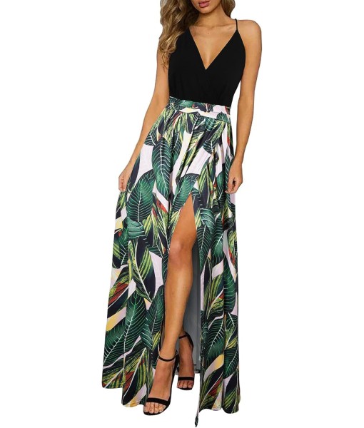 Newshows Women Summer 2025 Maxi Dress Vacation Floral Spaghetti Strap Spring Casual Boho Split Beach Long Flowy Sundress
