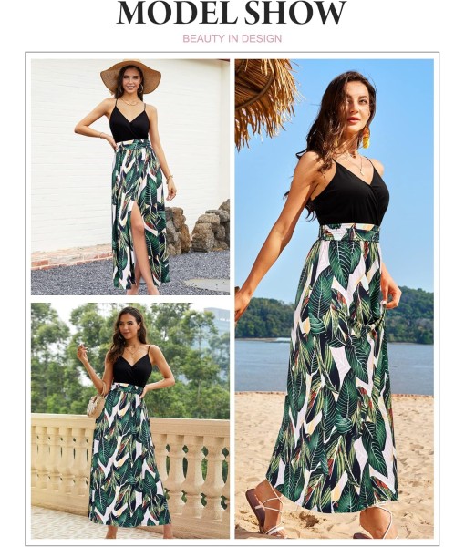 Newshows Women Summer 2025 Maxi Dress Vacation Floral Spaghetti Strap Spring Casual Boho Split Beach Long Flowy Sundress