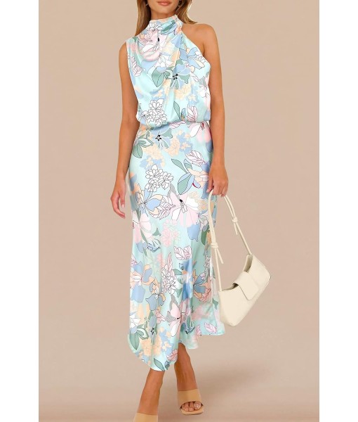 PRETTYGARDEN Women's 2025 Summer Satin Dress Elegant Sleeveless Mock Neck Cocktail Party Maxi Dresses