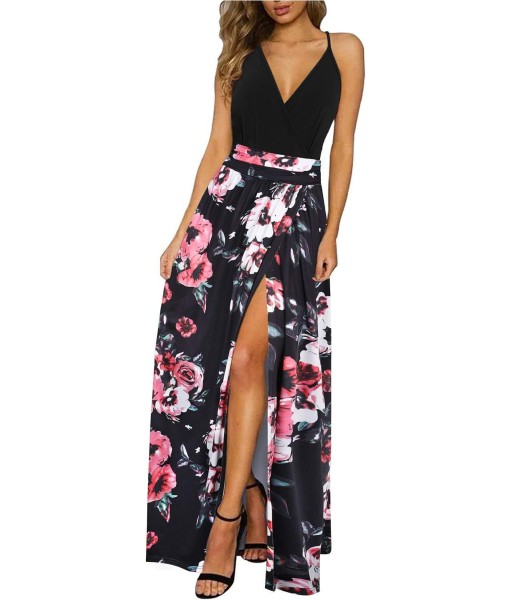 Newshows Women Summer 2025 Maxi Dress Vacation Floral Spaghetti Strap Spring Casual Boho Split Beach Long Flowy Sundress