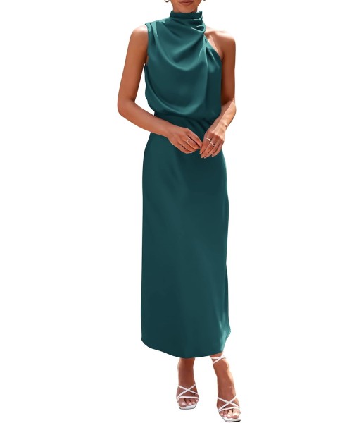 PRETTYGARDEN Women's 2025 Summer Satin Dress Elegant Sleeveless Mock Neck Cocktail Party Maxi Dresses