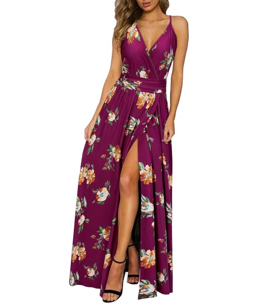 Newshows Women Summer 2025 Maxi Dress Vacation Floral Spaghetti Strap Spring Casual Boho Split Beach Long Flowy Sundress
