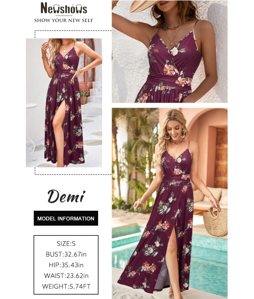 Newshows Women Summer 2025 Maxi Dress Vacation Floral Spaghetti Strap Spring Casual Boho Split Beach Long Flowy Sundress