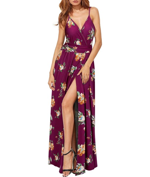 Newshows Women Summer 2025 Maxi Dress Vacation Floral Spaghetti Strap Spring Casual Boho Split Beach Long Flowy Sundress