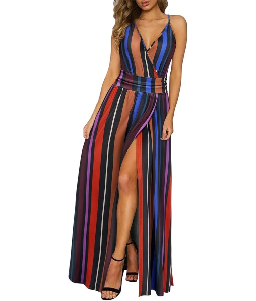 Newshows Women Summer 2025 Maxi Dress Vacation Floral Spaghetti Strap Spring Casual Boho Split Beach Long Flowy Sundress