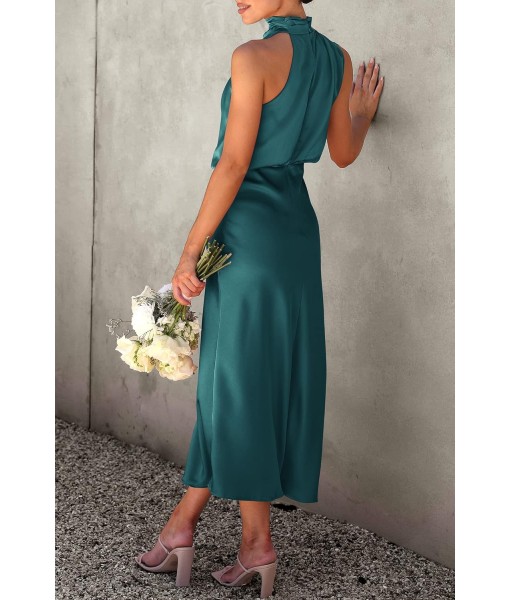 PRETTYGARDEN Women's 2025 Summer Satin Dress Elegant Sleeveless Mock Neck Cocktail Party Maxi Dresses
